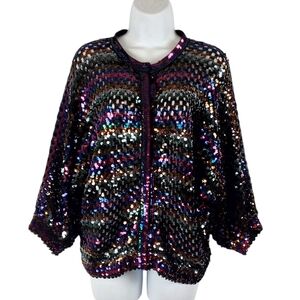 Vintage three flaggs California colorful pattern sequins Swater